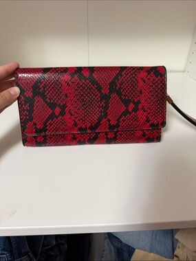 Aldo Red Snake-Print Wristlet Clutch